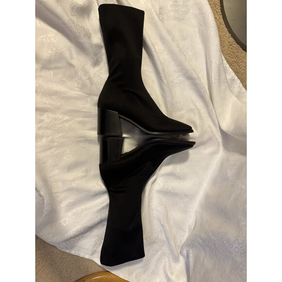 JEFFREY CAMPBELL 7 Black Block Heel Boot Bootie Stretch Mid Calf NEW - Picture 10 of 16